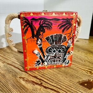Tropical Tiki Cigar Box Purse with Rope Handles Handmade